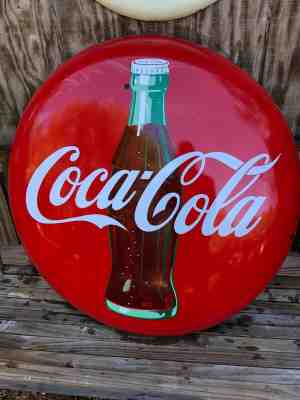 Coca Cola vintage 36 inch porcelain button sign, excellent condition