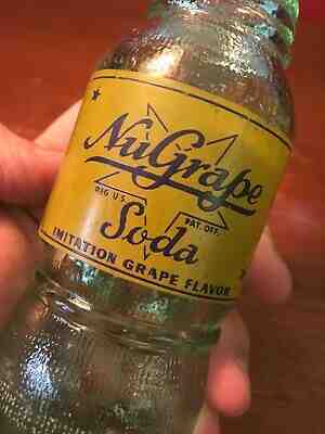 NuGrape 1940s Soda Green Tint Glass Bottle 6 Fl Oz ACL Design Pat'd 130075