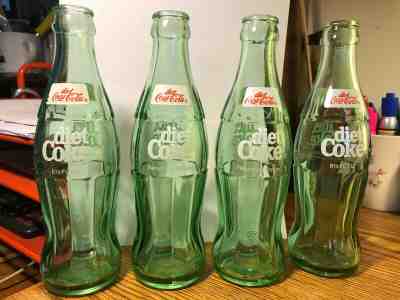 4 Vintage Diet Coke Coca Cola Bottles 33.8oz 1 Liter Pop Soda Glass Bottle Lot