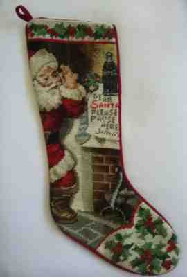 COCA COLA Christmas Needlepoint Stocking  "DEAR SANTA PLEASE PAUSE HERE" 1997 