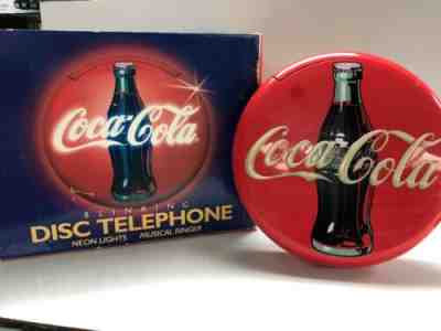 1996 COCA COLA DISC TELEPHONE Blinking Neon Musical Coke Vintage Phone W Box