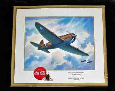 WW II 1943 Republic P-47 Thunderbolt Coca Cola Heaslip Signed Litho Print 