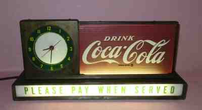 Vintage Coca Cola Light Up Clock Sign Soda Shop Diner Countertop Display Rare 