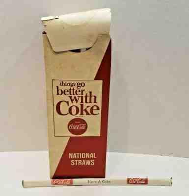 Vintage Coca Cola Box of Wrapped Straws National Soda Straw Co 250 10.25" 