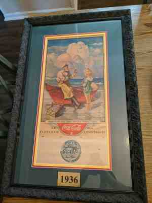L312 Vintage Coca Cola Calendar 1936 Unused and Professionally Framed