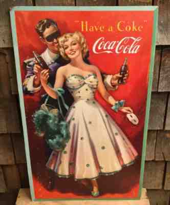 Original Vintage 1949 Coca Cola Have A Coke MASQUERADE COUPLE Advertising Sign