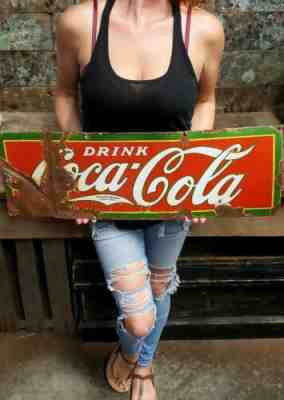 Antique Coca Cola Porcelain 1925 "Drink Coca Cola" Advertising Sign 