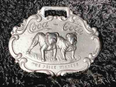 COCA COLA STERLING WATCH FOB BULLDOGS PRIZE WINNERS ANTIQUE RARE 5 CENTS 1920