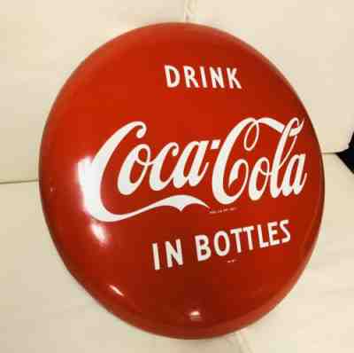 Coca Cola 24” Button Sign N.O.S. Vintage 1950’s Enamel Great Xmas Man cave gift!