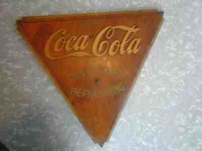 COCA COLA VINTAGE 1930s +- WOOD ADVERTISING SIGN RARE TRIANGLE