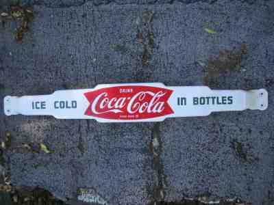 Original 1950's Coca-Cola Coke porcelain door push / pull bar fishtail sign 