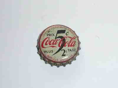 Vintage Coca Cola WWII 5 Cent + 2 Cent Tax Canada Cork Cap Crown Tappi Rare