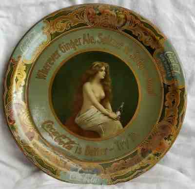 COCA COLA 1908 "VERY RARE" "TOPLESS" PLATE/ TRAY CONTROVERSIAL ADVERTISING 