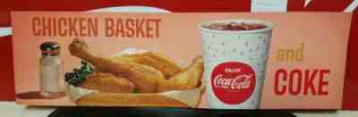 VTG 1960s COCA-COLA Channel Card/Cardboard Sign - Chicken Basket and Coke