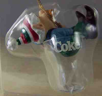 Coca Cola CHRISTMAS ORNAMENT LONG WINTER'S NAP Elf Asleep in Glass 1994 in Box