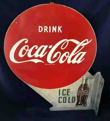 1953 Vintage Coca Cola 2 Sided Metal Flange Sign Original A-M 8-53
