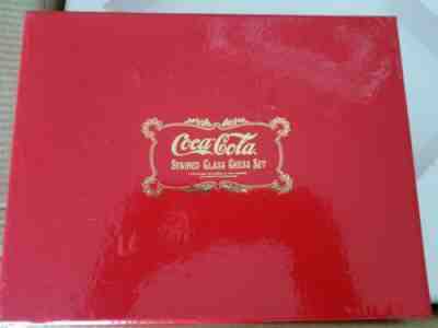 1996 FRANKLIN MINT COCA-COLA  STAINED GLASS CHESS SET 24K GOLD PLATED