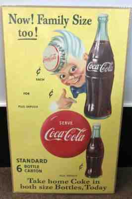 1955 Coca-Cola Now! Family Size Too ! 16”x27” Original Window Litho New Unused