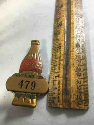  Vintage Coca Cola Bottle Shaped Pin Back Brass Employee Number 479 Indianapolis