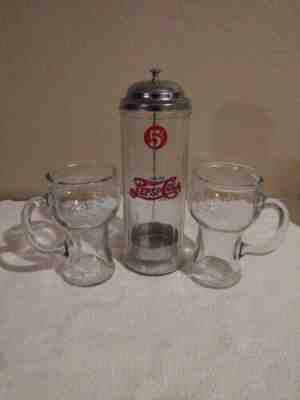 Pepsi Cola Antique Straw Holder And Glass Cups