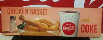VTG 1960s COCA-COLA Channel Card/Cardboard Sign - Chicken Basket and Coke
