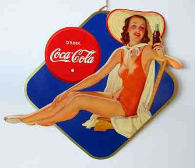 NOS Coca Cola 1940 Snyder & Black Summer Girl Bathing Beauty Cardboard Near MINT