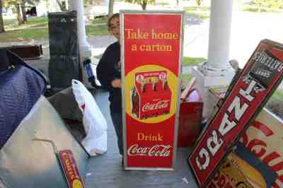 Large Vintage c.1940 Coca Cola Soda Pop Gas Station 54" Metal Sign