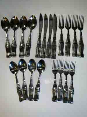 Gibson Coca-Cola Stainless Bottle Handle Silverware Service For 4. 20 Pieces