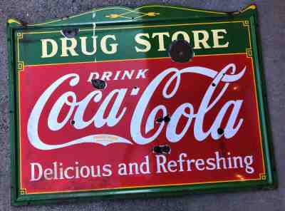 RARE HUGE (60" x 44") 1930s Coca-Cola Drug Store Original Sign