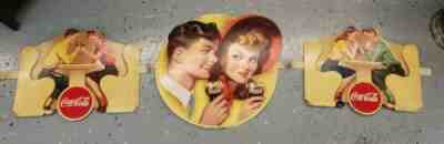 1945 Coca-Cola Boy and Girl Cardboard Ad Sign Festoons Set of 3