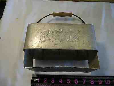 1950's Era Vintage Coca Cola Embossed Orig. Coke 6 Bottle Carrier & Handle Metal