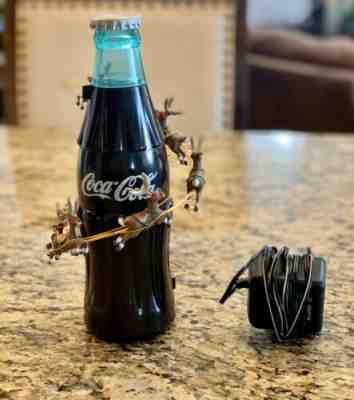 1999 Coca-Cola Bottle Spinning Christmas  Tree Topper Santa Reindeer Decoration