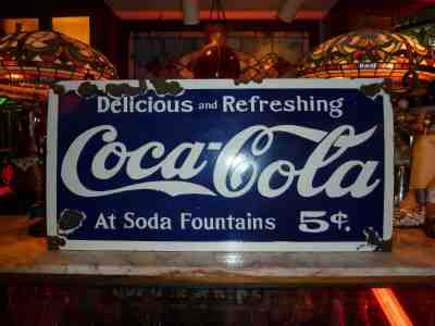 SCARCE Early c.1900 Coca Cola porcelain 5c DELICIOUS and REFRESHING Soda Sign