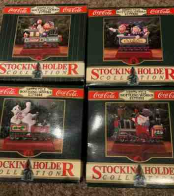 CHRISTMAS COCA COLA NORTH POLE TRAIN STOCKING HOLDER SET OF 4 1995 New