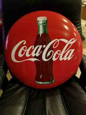 1950s 24" Porcelain Coca Cola Button Sign soda pop advertising Coke gas station