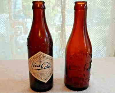 Straight Side Coca Cola Bottles - Amber Huntington WVA and Amber Centennial