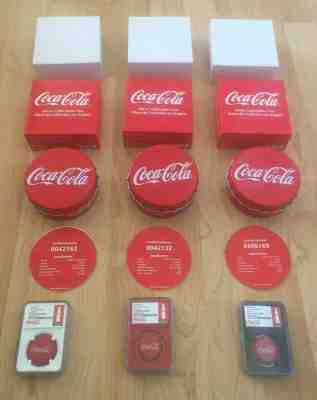 3 COIN SET 2018 Coca-Cola Bottle Cap Silver 6g NGC PF70 Black White Red Core COA