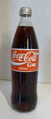 Vintage Japanese Rare Glass 500ml Coca Cola Full Sealed Screw Cap Bottle Japan