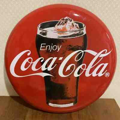Coca-Cola ENJOY Enamel Bell Glass Button Sign Display Interior Penny Japan