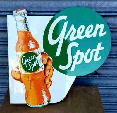 Original Rare 1950's GREEN SPOT Soda FLANGE SIGN