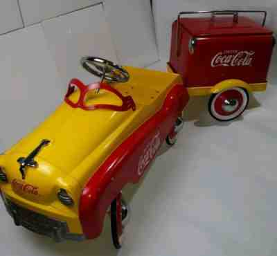 Coca Cola retro child's size Peddle car With trailer and cooler has some dings