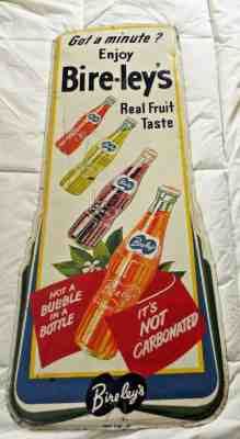 Original Rare bireley's Soda Pop Embossed Metal Sign FOUR BOTTLES VERTICAL  3ft