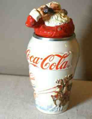COCA COLA 1993 COLLECTOR STEIN SANTA TRAVEL REFRESHED Sprite Boy & Reindeer