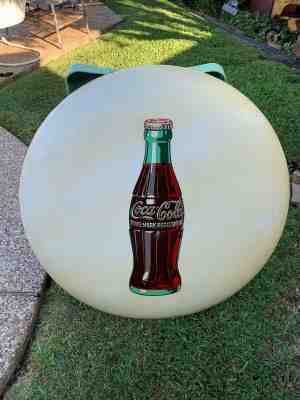 VINTAGE 36" WHITE PORECELAIN COKE BUTTON COCAL COLA SIGN