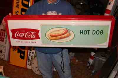 Large Vintage 1957 Coca Cola Hot Dog Fishtail Soda Pop 37" Lighted Metal Sign