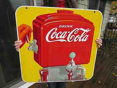VINTAGE ORIGINAL 1939 PORCELAIN COCA COLA DISPENSER SIGN DOUBLE SIDED AND DATED