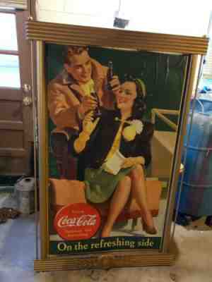 Original 4 Foot Cardboard Coca-Cola Advertising Sign ~ Original Wood Frame Rare