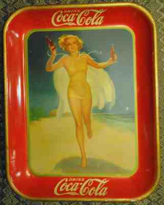 AUTHENTIC COKE COCA COLA 1937 ADVERTISING SERVING TIN TRAY red coke A condition