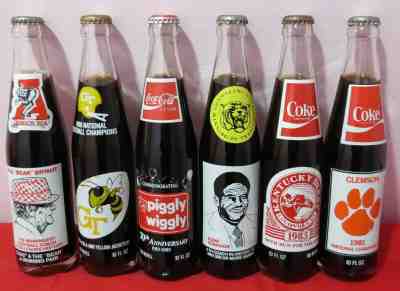 6 Different Commemorative Coca-Cola glass bottles 10oz USA Piggly Wiggly GA Tech
