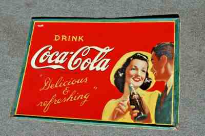 1940's Vintage Original Coca Cola Advertising Sign Delicious And Refreshing AM